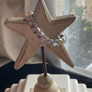 Sorrelli AB Iridescent Crystal Stretch Bracelet on Palladium